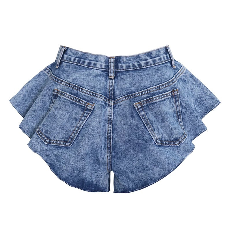 High-Waisted Flare Denim Shorts